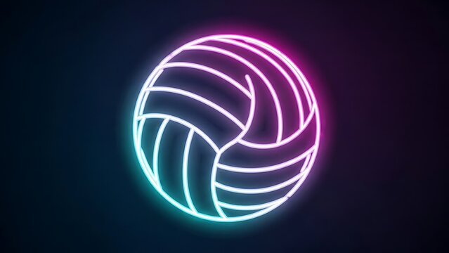 Neon volleyball illustration with pink and blue glow on dark background - Powered by Adobe