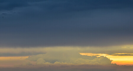 Stunning evening sky painted with glowing sunset hues above airy clouds
