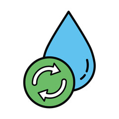 Water drop and recycling arrows symbolizing renewable water resources technology