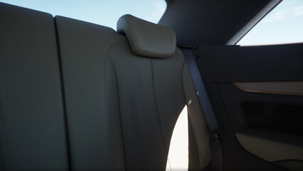 Soft shades and sleek materials create an inviting atmosphere in this cars backseat. Passengers enjoy comfort and style on any journey, highlighting attention to detail in automotive design.