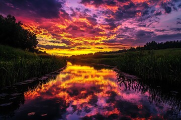 Obraz premium Majestic sunset clouds painting vivid colors high resolution picture