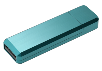 Isolated aqua USB memory stick for data storage in technology world for everyday use