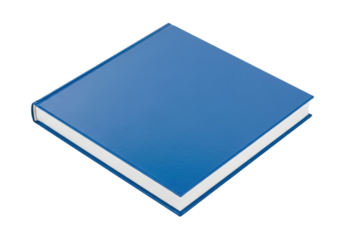 Isolated hardback book with blue cover for journaling or sketch pad, blank, plain, nobody
