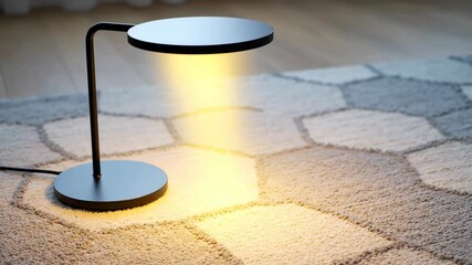 Modern black lamp shines on a textured floor covering indoors