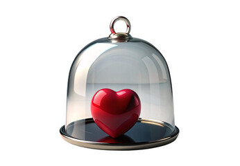 Obraz premium Red heart symbol protected beneath clear glass cloche, isolated on a transparent background