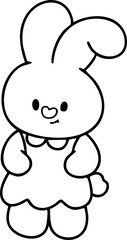 Easter line drawing cute bunny, chicken, egg, cute illustration