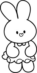 Easter line drawing cute bunny, chicken, egg, cute illustration