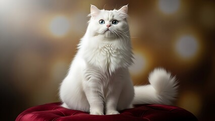 &ldquo;Elegant white cat sitting proudly with fluffy long fur, bright clean background, premium studio-style lighting, majestic and calm pet portrait