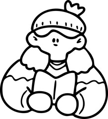 Line drawing, falling leaves, autumn, cute elements, cute illustrations