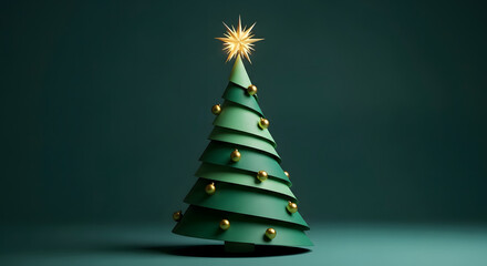 Minimalist papercut style christmas tree decoration with star topper