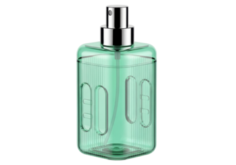 Isolated green bottle for perfume, cologne, freshener, or beauty spray isolated mockup product