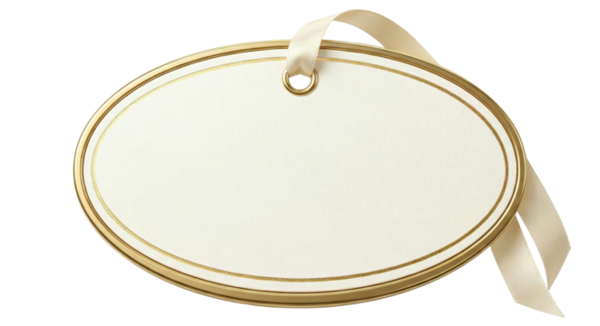 Elegant Oval Gold Border Blank Gift Tag With Ribbon
