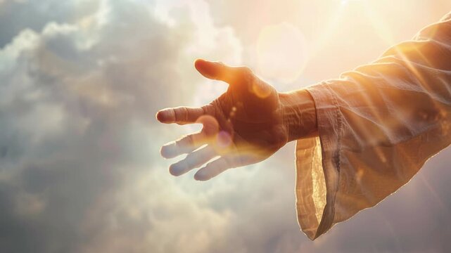 Jesus Christ giving his arm, hand gestures of Jesus dying on the cross and resurrected,