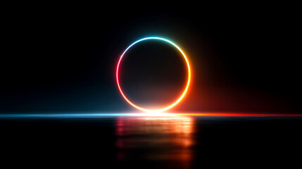 Fototapeta premium ネオンの円が浮かぶ未来感あふれる光の背景