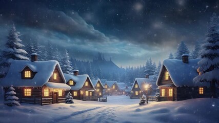 Enchanting Winter Village at Night - A Cozy Christmas Scene.