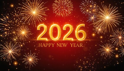 Sparkling Fireworks for Happy New Year 2026 banner template on dark background