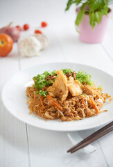 Singapore Style Fried Vermicelli with Crispy Fish Fillets