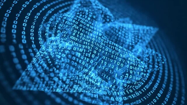 Digital stream of binary code forming abstract shape illustration