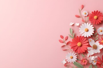 Paper flower composition on pink background, spring floral decoration, craft art and romantic greeting card design concept for seasonal events