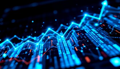 Illustrative image showing a chart graph moving upwards, suggesting growth and progress. The image evokes a sense of financial success and market activity.