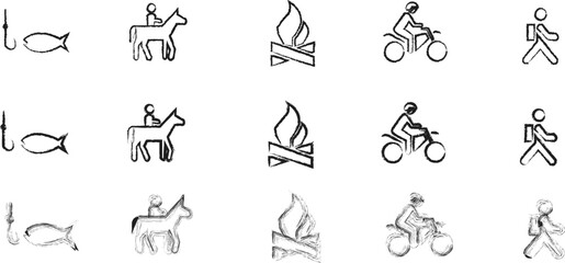 Simple Hand-Drawn Icon Set for Outdoor Sports, Recreation, and Leisure Activities Line Art