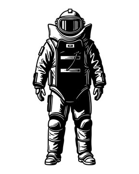 Bomb Disposal Technician Wearing Protective Suit &mdash; Black and White Line Art Illustration