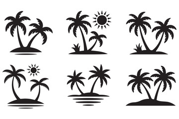 Fototapeta premium Tropical island palm tree silhouette icon on white background 