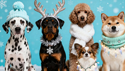 Dogs in Winter Outfits with Festive Accessories