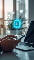 Futuristic AI Workspace on a Desk