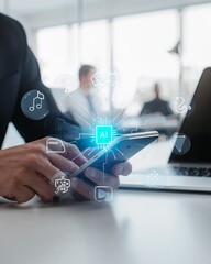 Futuristic AI Workspace on a Desk