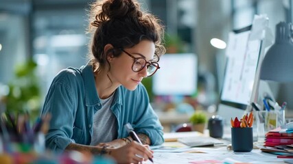 Compassion driven design, UX professional sketching inclusive icons, sunlight through window, empathy reflected in posture and workspace, blending human understanding and digital creation.