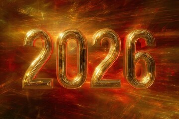 Golden 2026 numbers glowing against a vibrant abstract background, symbolizing the arrival of a new year filled with hope, opportunities, and fresh beginnings in a dynamic visual style