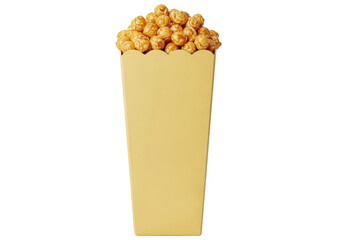 Isolated caramel popcorn in paper container, sweet snack for movies or entertainment