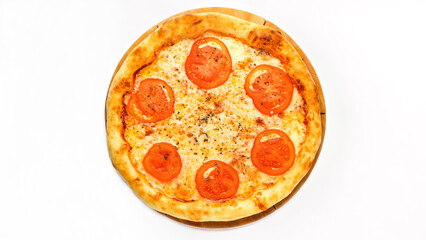 Classic Margherita Pizza with Fresh Tomatoes and Mozzarella on White Background