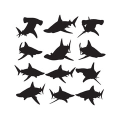 Hammerhead Shark Silhouette Vector Set