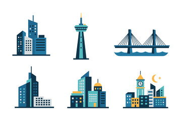 Obraz premium Collection of flat design city architecture icons