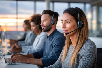 Diverse call center team working on customer service support