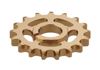 Isolated close-up of a brown cogwheel with an inner ring, mechanical gear with teeth detail