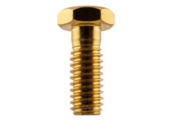 Isolated brass bolt studio shot with coarse thread metal fastener for engineering product