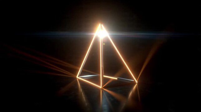 Glowing Neon Pyramid on Black Background Abstract Geometric Design