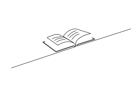 Single line art of a simple open textbook or reading material