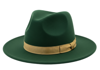 Isolated Green Fedora Hat with a Brown Ribbon for Men or Women Fashionable Headwear