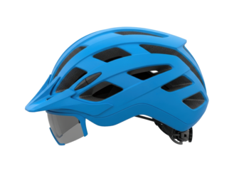 Isolated Light blue mountain bike helmet, cycling head protection for recreational safety
