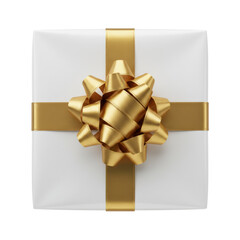 White Square Gift Box With Gold Ribbon Bow Top View