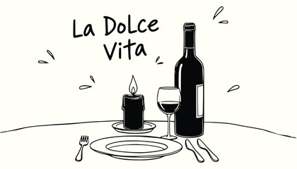 Hand-Drawn La Dolce Vita Italian Romantic Dinner
