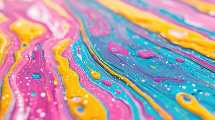 Vibrant Abstract Swirls of Pink, Blue, and Yellow Fluid Art Design