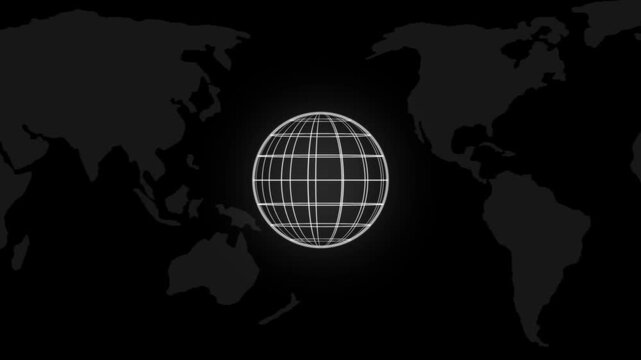 global spinning icon with map moving background, Globe icon, planet icon, Earth icon animation. geography and international concepts in motion.