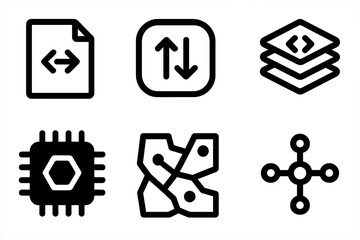 Programmable Matter Icons. Line style icons of Programmable Matter: transformation script icon, programmable state symbol, encoded