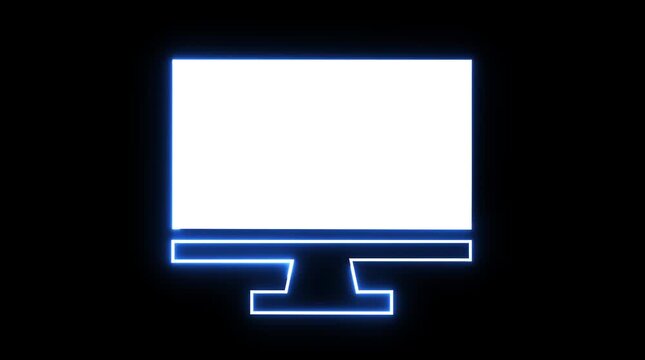Blue Neon Computer Monitor Outline with Horizontal Lines on Screen display technology