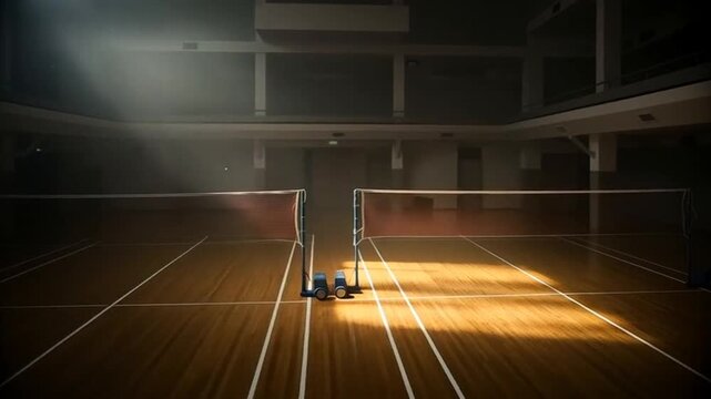 Dramatic Badminton Court: Light, Shadow, and Empty Space